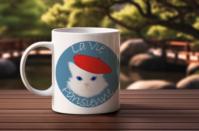 White Cat With Beret Mug